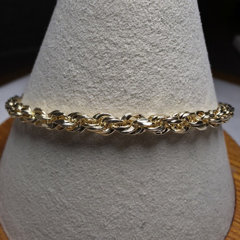 10k Yellow Gold Diamond Cut Hollow Rope Bracelet 8" 4mm